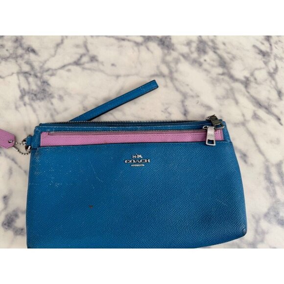 Coach Peacock/Marshmallow w/Pop-Up Pouch Colorblock Leather Wristlet Bag - Picture 1 of 5